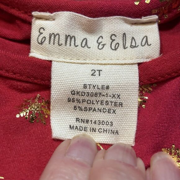 Emma & Elsa Happy Holidays Girls Red 3/4 Sleeve Dress Christmas/Star size 2T NWT - Picture 6 of 6